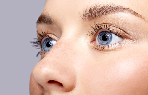 Close-up of woman's face after a Rhinoplasty